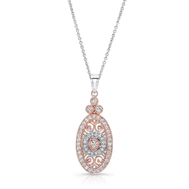 necklaces for bridal elegance -Uneek Vintage-Inspired Elliptical Filigree Diamond Pendant