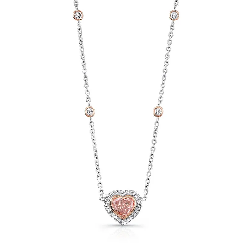 necklaces for beach wear -Uneek Heart-Shaped Fancy Light Pink Brown Diamond Pendant with Micropave Halo