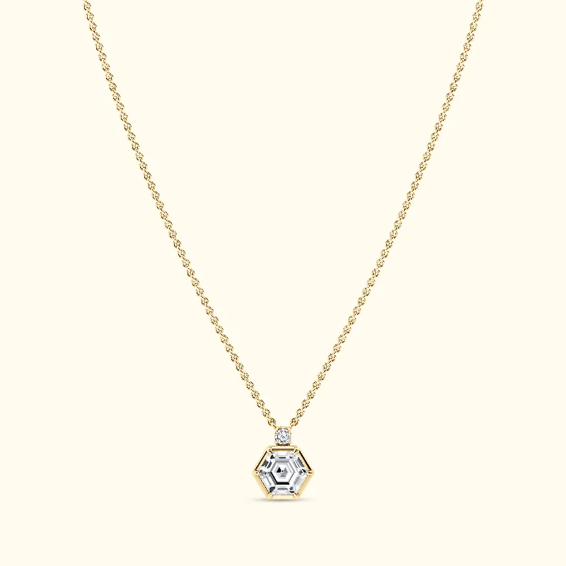 necklaces with initial pendant -Hexagon Cut 1.00ct Diamond Pendant with Round Accent