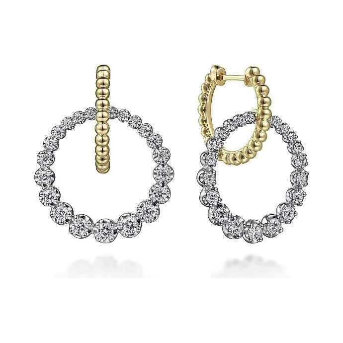 Modern gold hoop earrings for ladies -Gabriel 14K White-Yellow Gold Diamond Circle Huggie Earrings