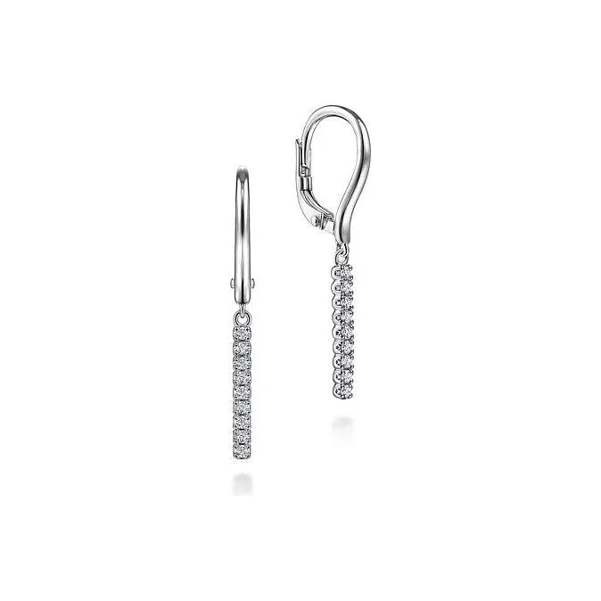 Trendy drop earrings for women -Gabriel 14K White Gold Diamond Bar Drop Leverback Earrings