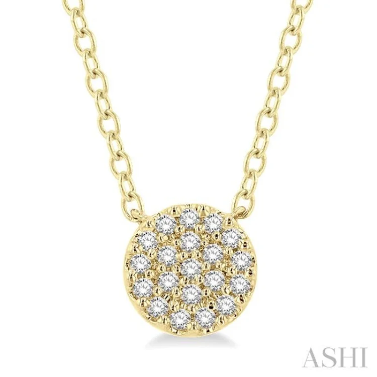 necklaces with pearl drop -1/8 Ctw Disc Shape Round Cut Diamond Petite Fashion Pendant With Chain in 10K Yellow Gold