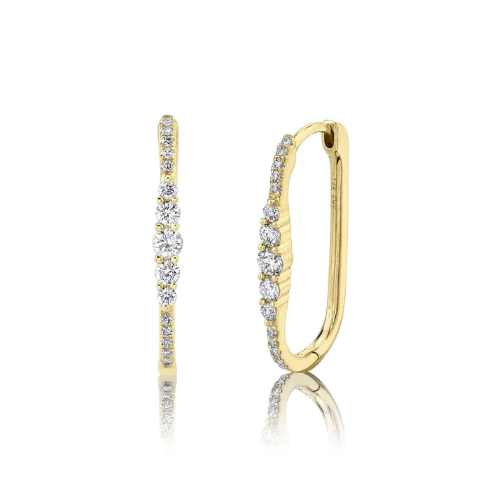 Statement pearl earrings for ladies -14K Yellow Gold Diamond Oval Hoop Earrings