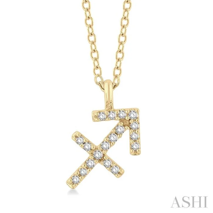 necklaces with pearl drop -1/10 Ctw Sagittarius Round Cut Diamond Zodiac Pendant With Chain in 10K Yellow Gold