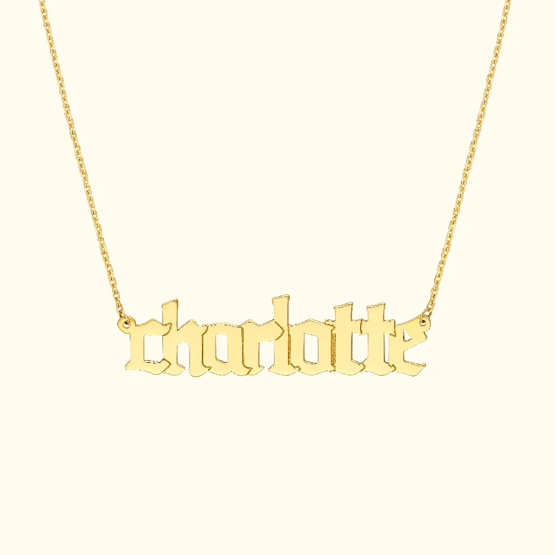 necklaces for everyday wear -Gothic Gold Nameplate Necklace - Bold Style