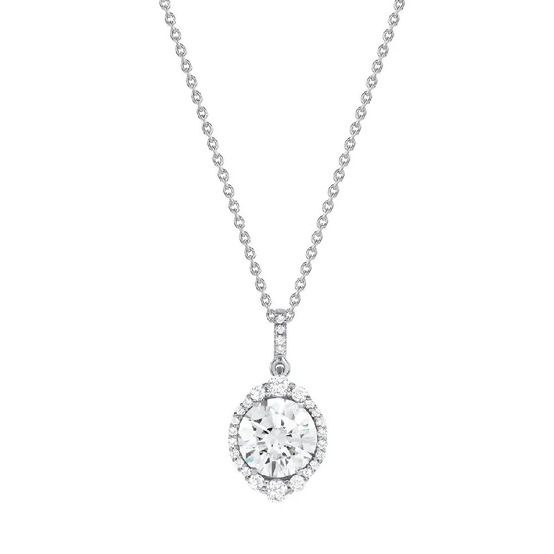 necklaces for daily elegance -Uneek Petals Collection Halo Round Diamond Drop Pendant