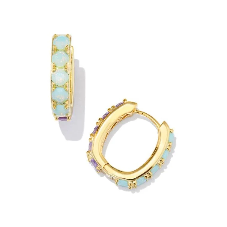 Affordable earrings for women -Kendra Scott Gold Chandler Huggies in Green & Lilac Mix