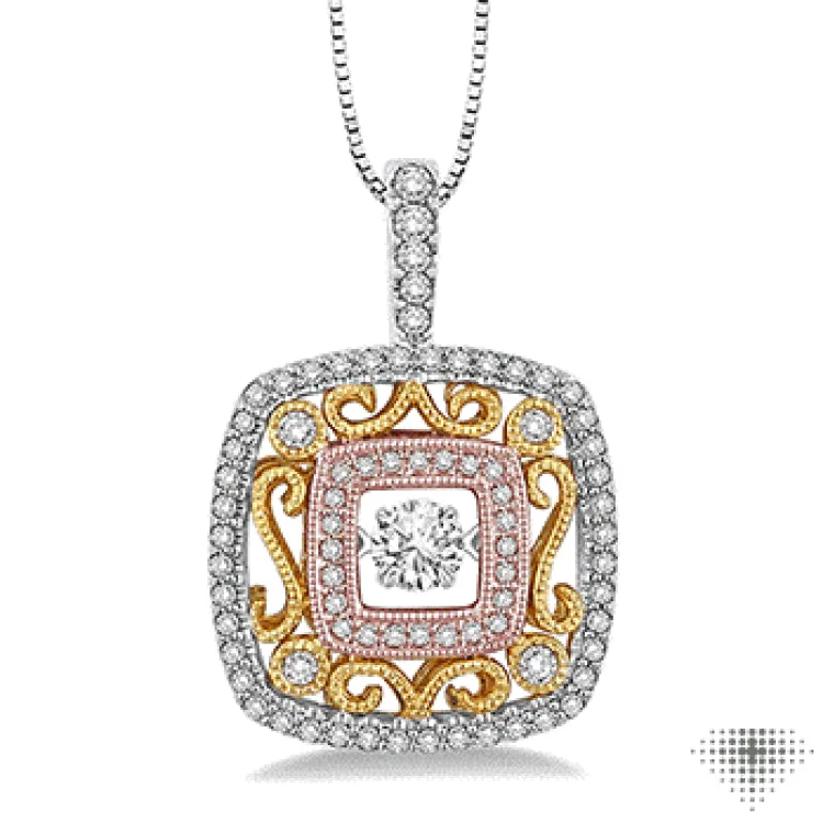 necklaces for fashion lovers -1/2 Ctw Round Cut Diamond Emotion Pendant in 14K Tri Color Gold with Chain