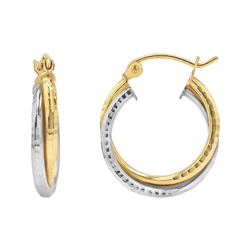 Ladies birthstone earrings -Two-Tone Double Hoop Earrings