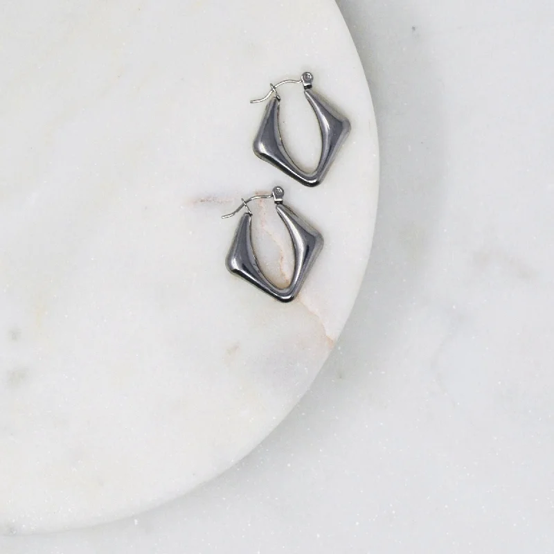 Delicate silver earrings for women -Retro Hoop Earrings - Geometric Stainless