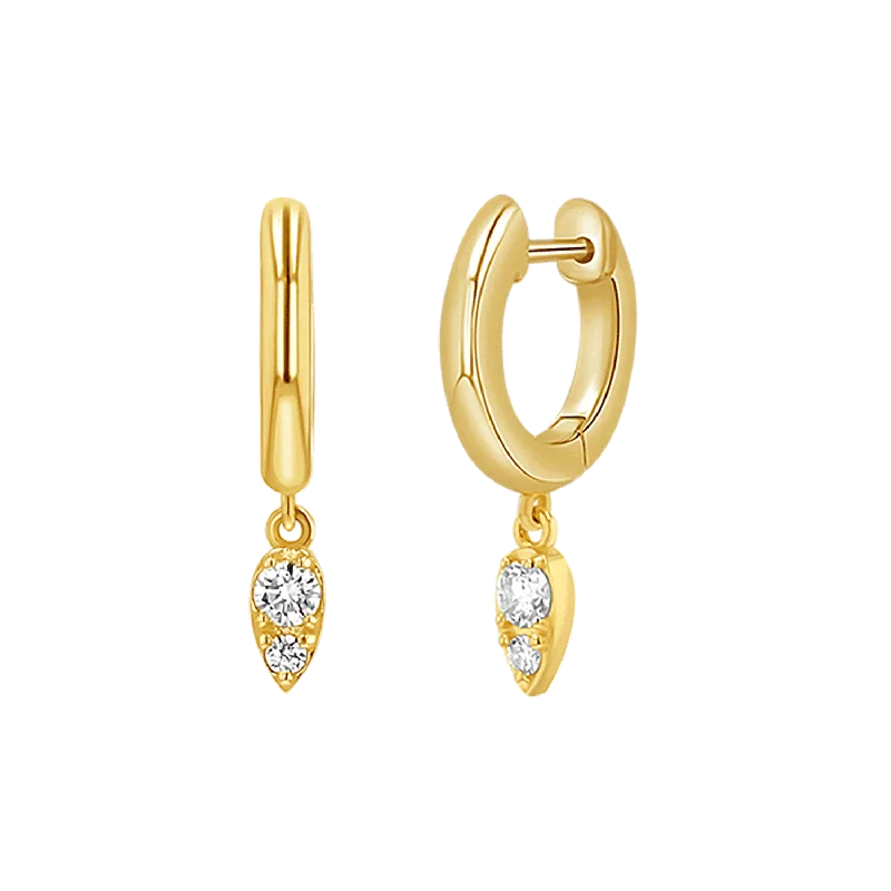 Elegant stud earrings for ladies -Pear Shaped Diamond Charm Drop Huggies