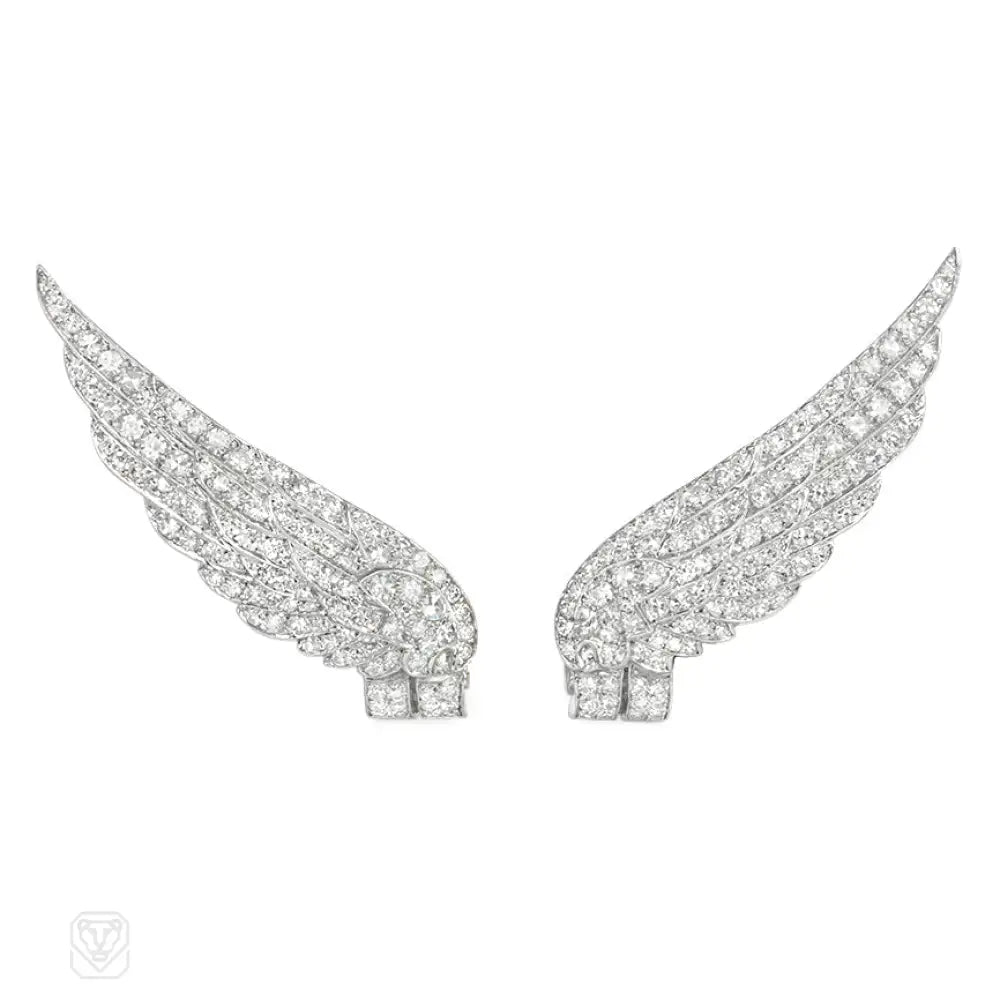 Ladies opal engagement rings -Art Deco diamond wing earclips