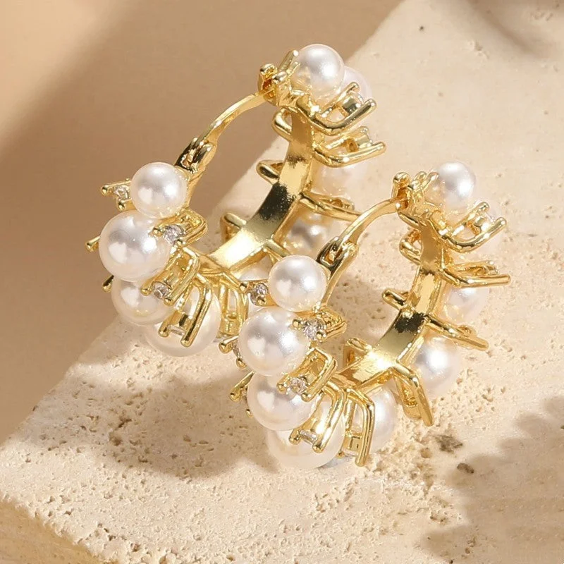 ES2117-2 pearl zircon and stone buckle earrings