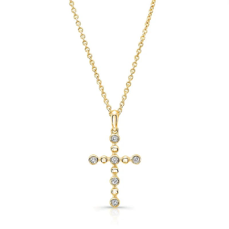 necklaces delicate thin chain -Uneek Petite Cross Pendant with 6 Round Diamonds and Bead Accents