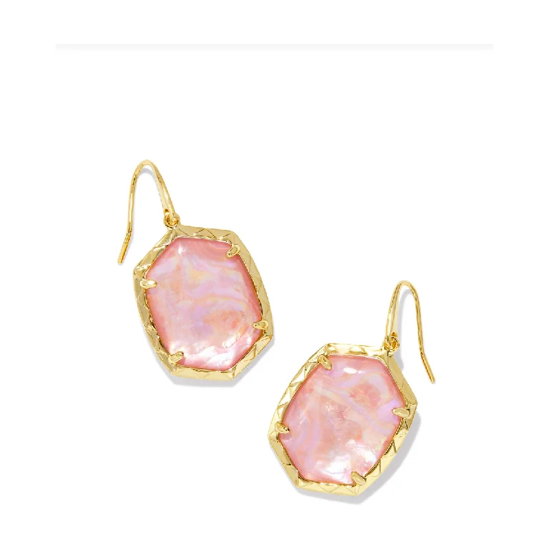 Ladies geometric earrings -Kendra Scott Gold Daphne Drop Earrings in Light Pink Iridescent Abalone