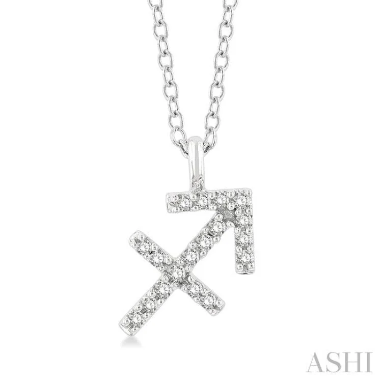 necklaces with blue topaz -1/10 Ctw Sagittarius Round Cut Diamond Zodiac Pendant With Chain in 10K White Gold