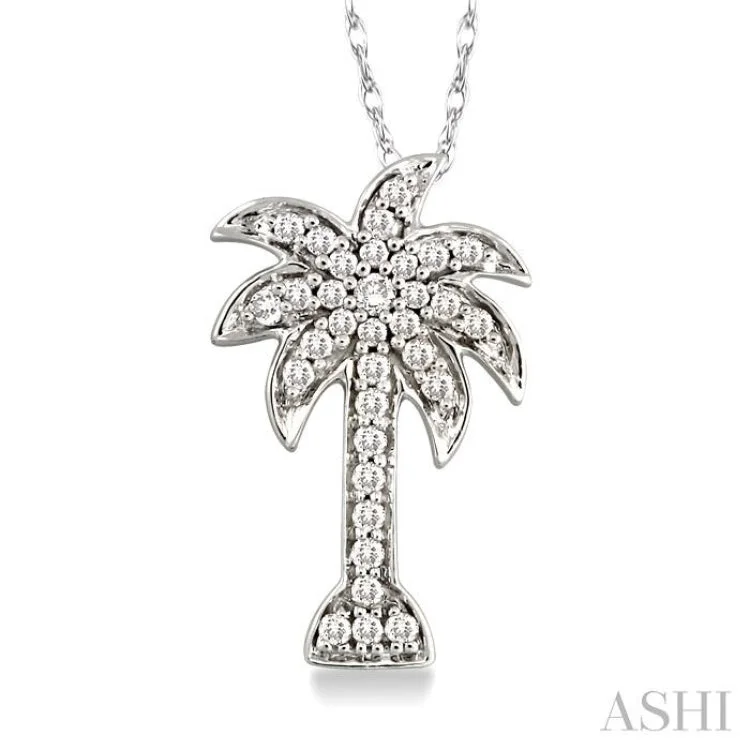 necklaces lightweight daily use -1/10 Ctw Palm Tree Single Cut Diamond Pendant in 14K White Gold with Chain