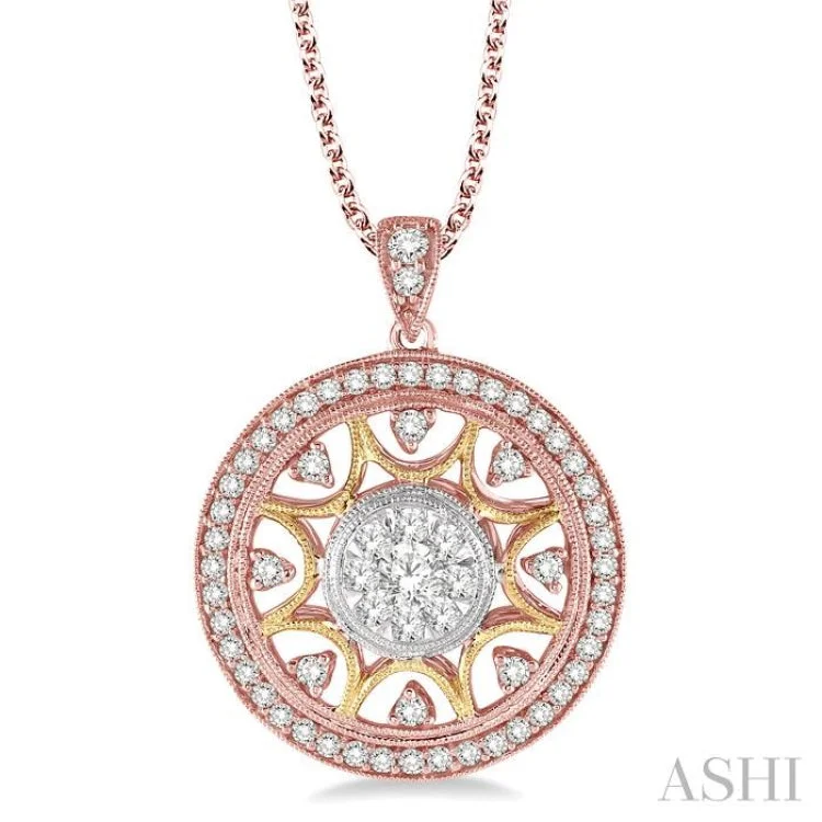 necklaces for special occasions -1 Ctw Round Cut Diamond Lovebright Pendant in 14K Tri Color Gold with Chain