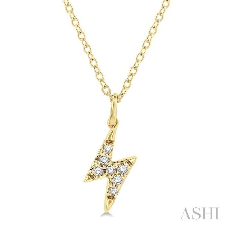 necklaces for teens trendy -1/10 Ctw Lightning Bolt Round Cut Diamond Petite Fashion Pendant With Chain in 10K Yellow Gold