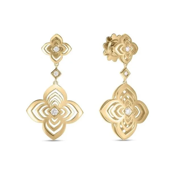 Chunky gold earrings for women -Roberto Coin 18K Gold Palazzo Ducale Satin Diamond Dangle Earrings