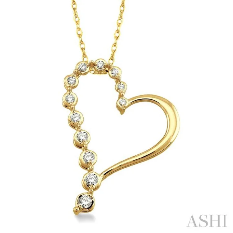 necklaces with sun pendant -1/10 Ctw Round Cut Diamond Half Journey Heart Pendant in 10K Yellow Gold with Chain