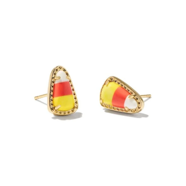 Ladies crystal stud earrings -Kendra Scott Gold Candy Corn Stud Earrings in Candy Corn Magnesite