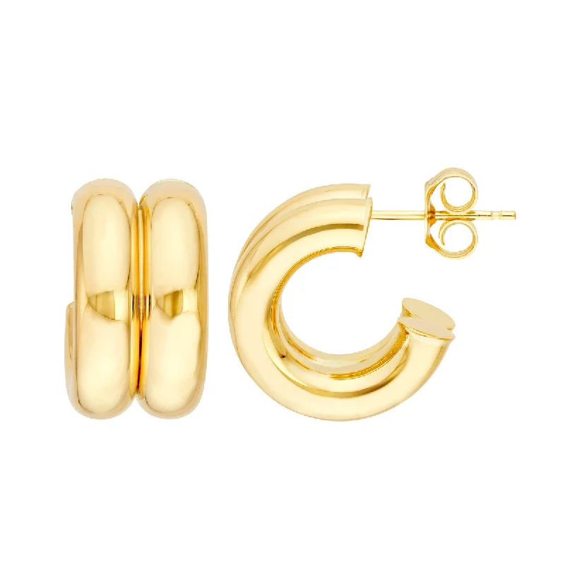 Ladies sapphire stud earrings -14k Yellow Gold Small Double Hoops