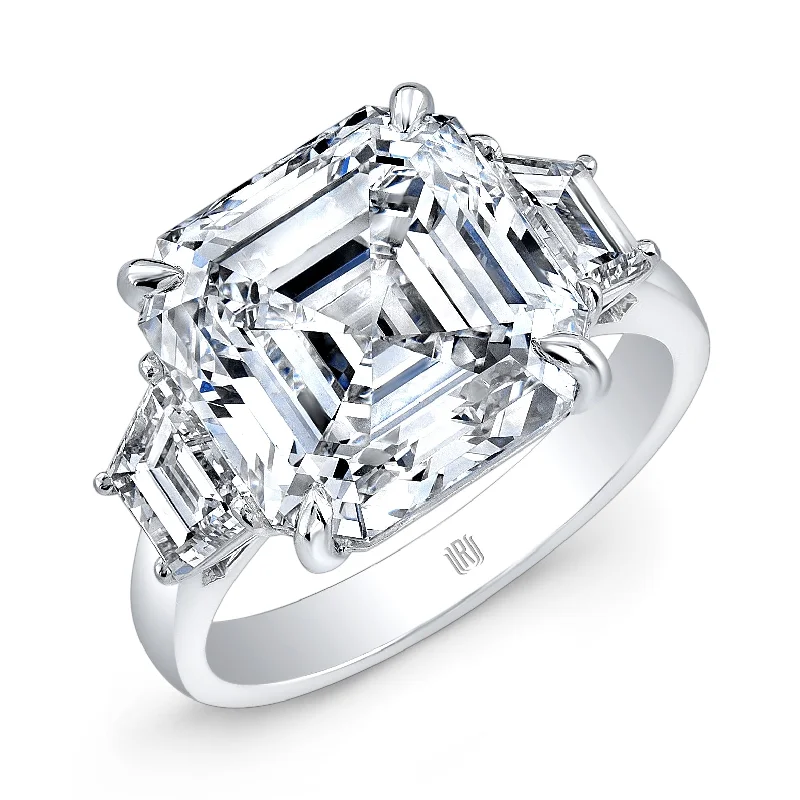 Vintage oval engagement rings for women -4.02 Carat F/VS1 Asscher-Cut Diamond Platinum Ring with Bullet Side Stones