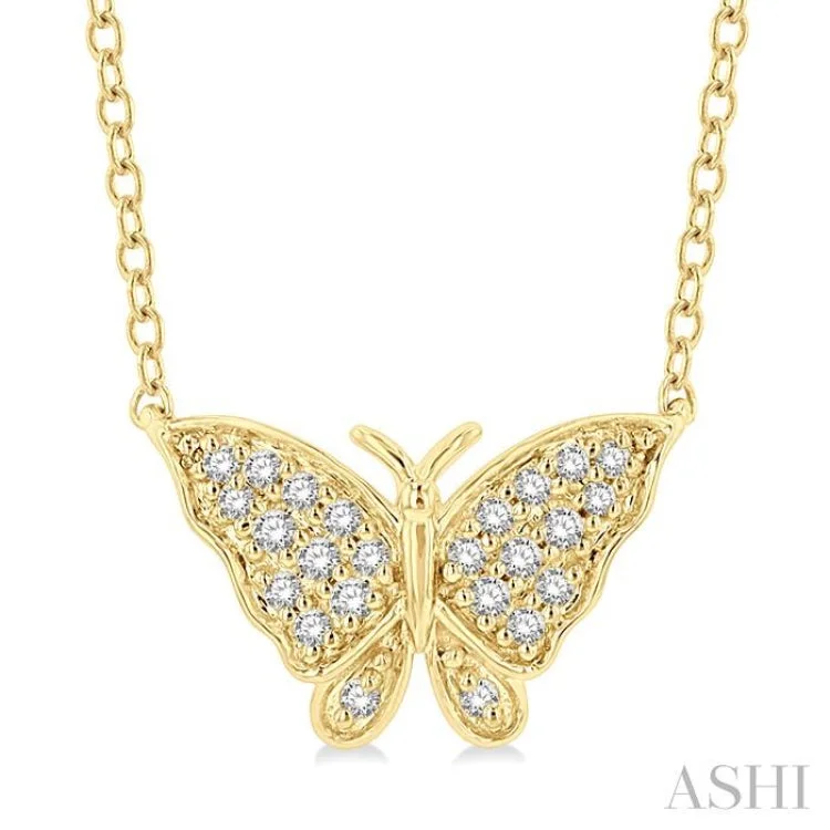 necklaces sleek modern design -1/10 Ctw Butterfly Petite Round Cut Diamond Fashion Pendant With Chain in 10K Yellow Gold