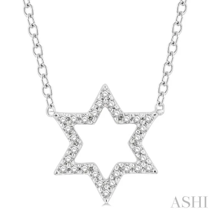 necklaces with diamond accent -1/10 Ctw Star of David Petite Round Cut Diamond Fashion Pendant With Chain in 10K White Gold