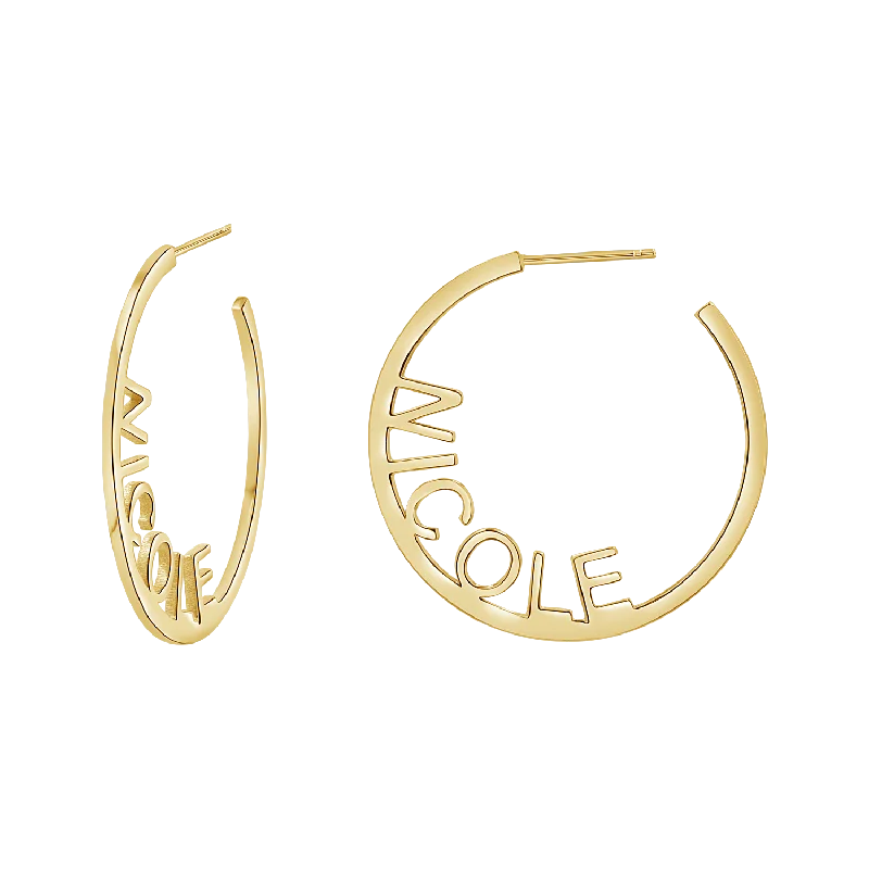 Elegant gold earrings for women -Small Block Name Hoops