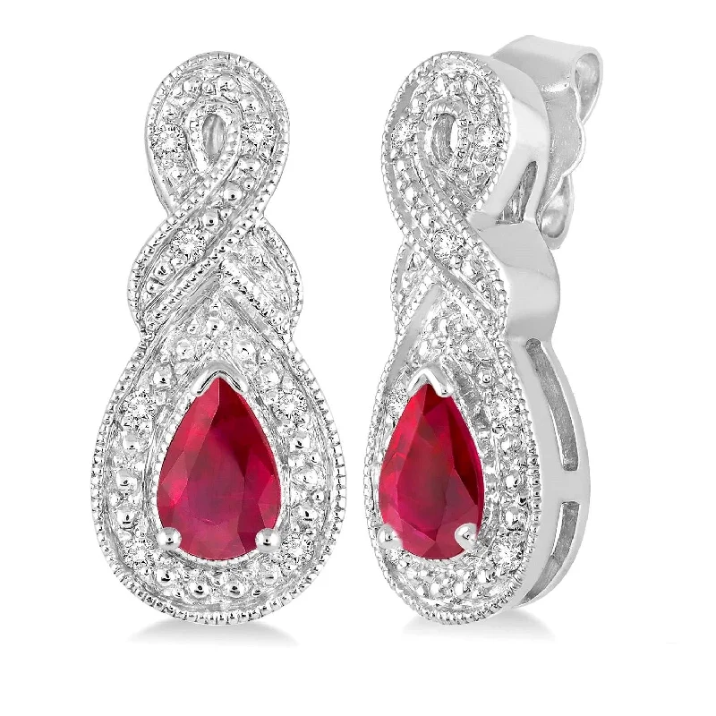 Ladies boho style earrings -Sterling Silver Ruby and Diamond Earrings