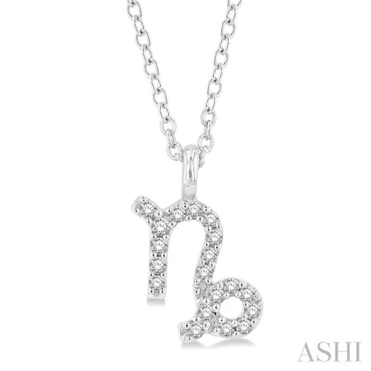 necklaces with geometric shape -1/10 Ctw Capricorn Round Cut Diamond Zodiac Pendant With Chain in 14K White Gold