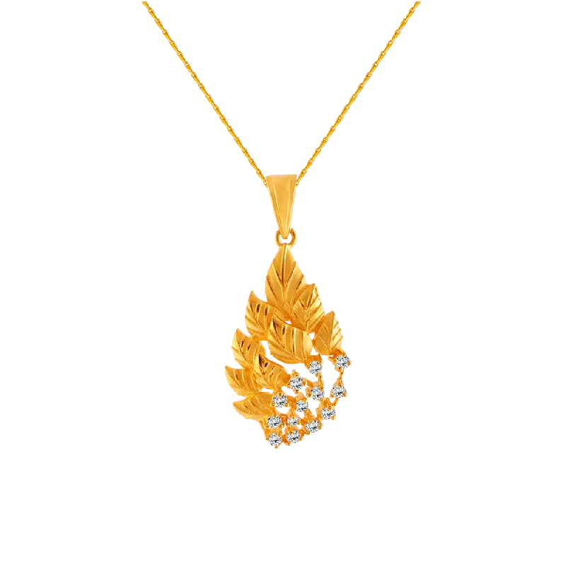 necklaces for evening wear -22KT (916) Yellow Gold And American Diamond Pendant For Women