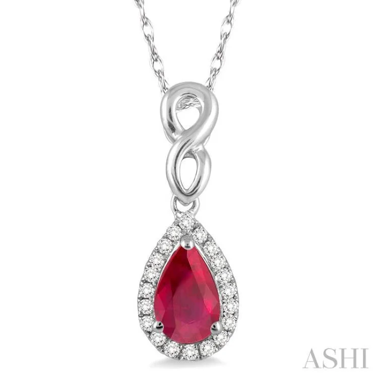 necklaces small pendant charm -6x4 MM Pear Shape Ruby and 1/10 Ctw Round Cut Diamond Pendant in 10K White Gold with Chain