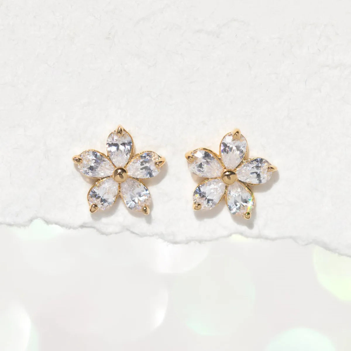 Ladies birthstone earrings -1 Pair Simple Style Classic Style Flower Plating Inlay Sterling Silver Zircon 18K Gold Plated Ear Studs