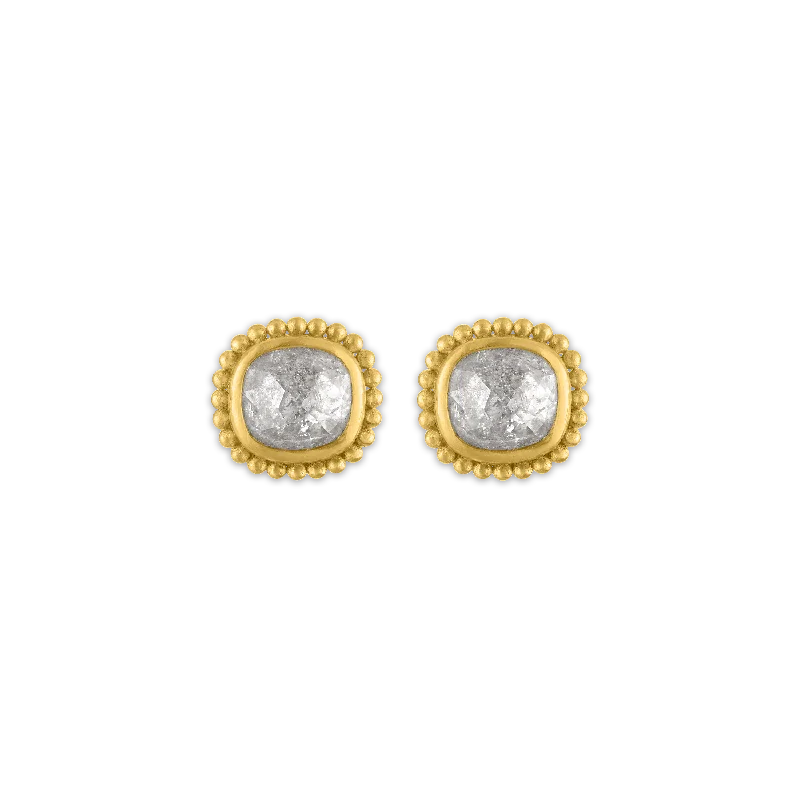 Ladies hoop earrings in silver -Large Rosecut Diamond Granulated Stud Earrings