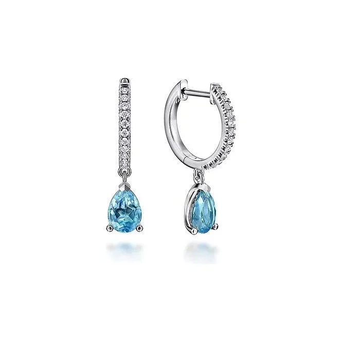 Ladies garnet stud earrings -Gabriel 14K White Gold Diamond & Blue Topaz Huggie Earrings