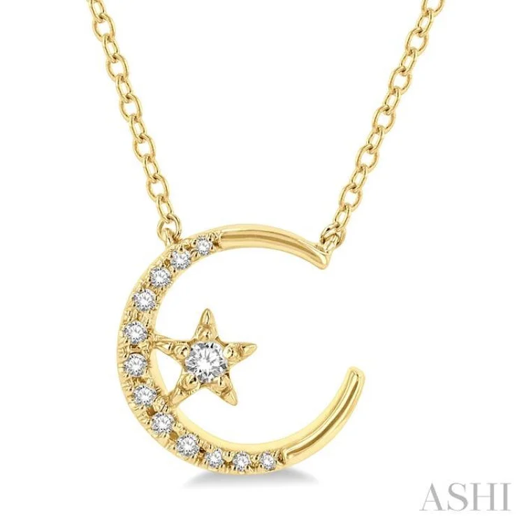 necklaces for prom night -1/10 Ctw Crescent Moon and Star Round Cut Petite Diamond Fashion Pendant With Chain in 10K Yellow Gold