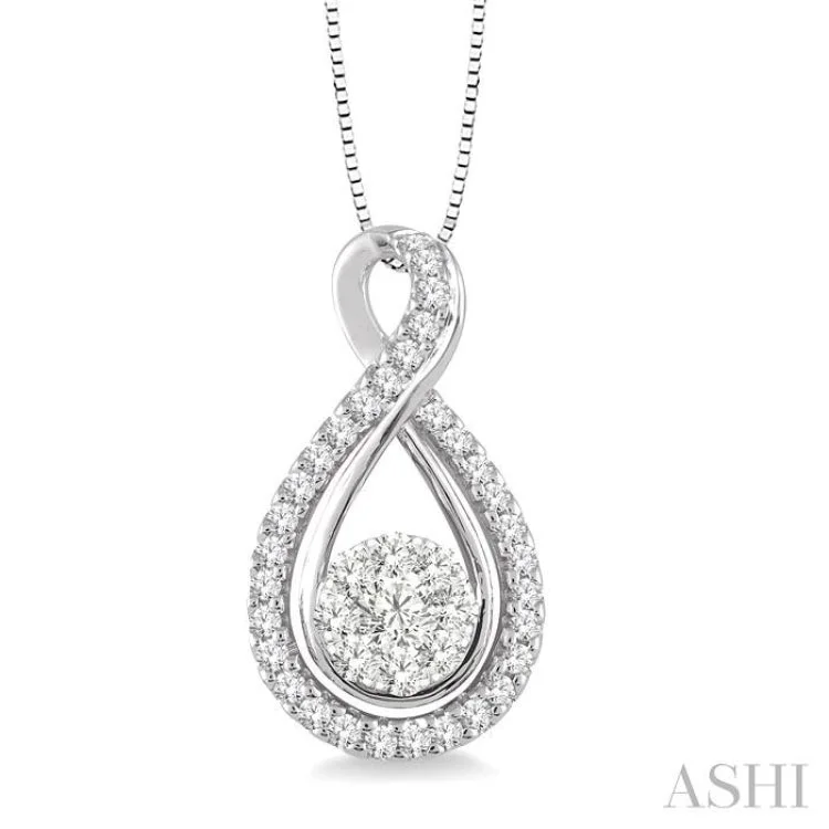 necklaces sleek modern design -1/2 Ctw Lovebright Round Cut Diamond Pendant in 14K White Gold with Chain