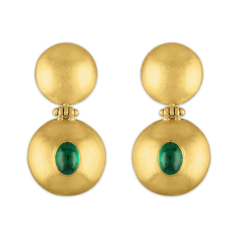 Modern pearl earrings for women -Emerald Double Dome Bulla Earrings