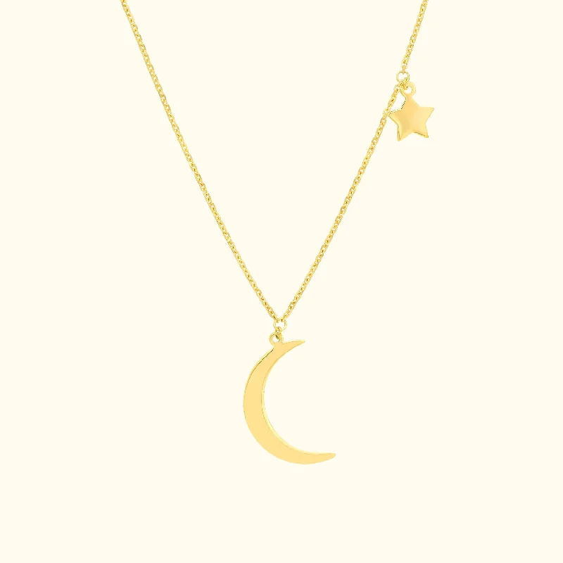 necklaces for office wear -Crescent Moon + Star Dangle Necklace