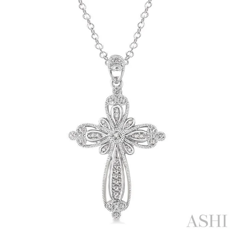 necklaces with sun pendant -1/20 Ctw Single Cut Diamond Cross Pendant in Sterling Silver with Chain