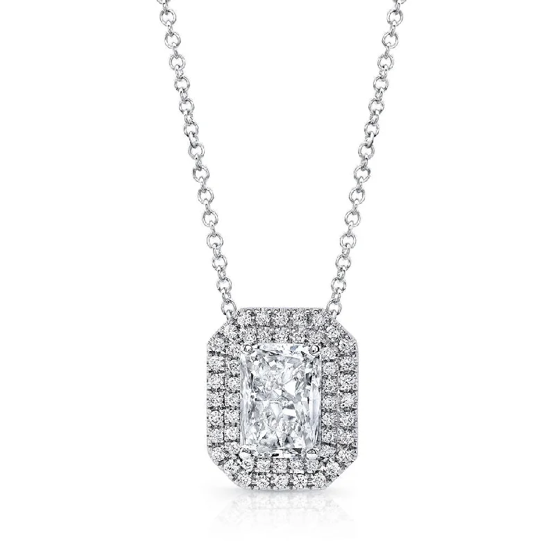 necklaces with cross pendant -Uneek Radiant-Cut Diamond Pendant with Double Halo