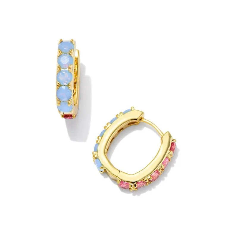 Ladies oversized hoop earrings -Kendra Scott Gold Chandler Huggies in Pink & Blue Mix