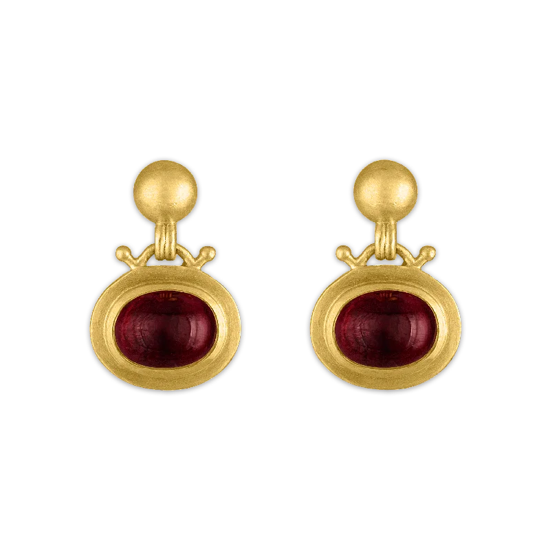 Ladies birthstone earrings -Large Garnet Bell Earrings