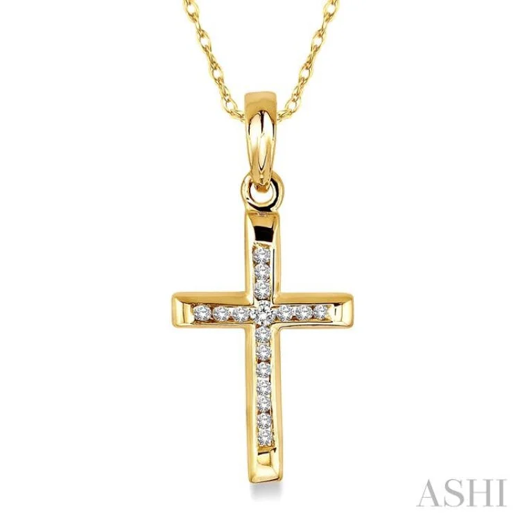 necklaces elegant gold tone -1/10 Ctw Single Cut Diamond Cross Pendant in 10K Yellow Gold with Chain