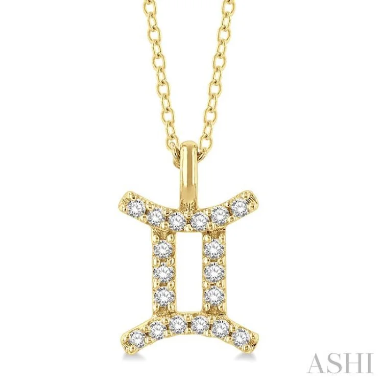 necklaces for couples love -1/10 Ctw Gemini Round Cut Diamond Zodiac Pendant With Chain in 10K Yellow Gold