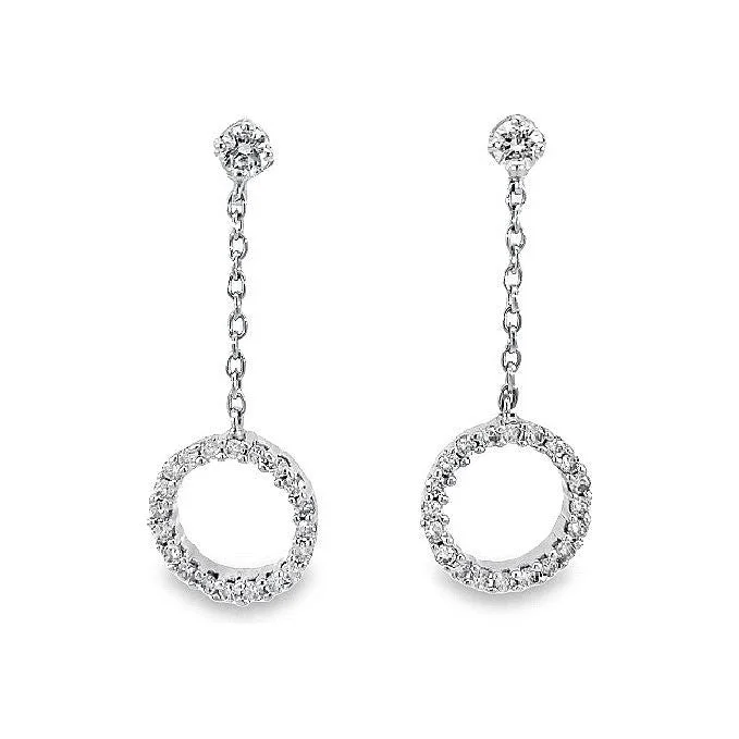 Ladies bold gold earrings -Estate 18K White Gold Diamond Circle Drop Earrings