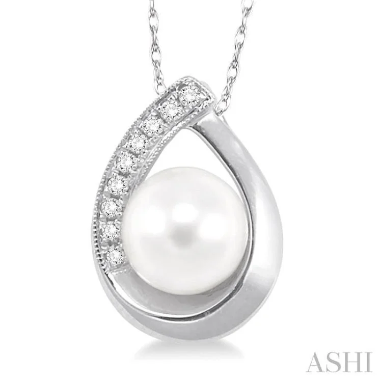 necklaces with turquoise stone -6.5MM Cultured Pearl and 1/20 Ctw Round Cut Diamond Pendant in 10K White Gold with Chain